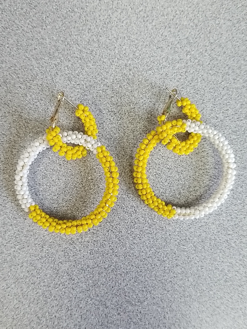 Yellow & White Beaded Hoop Earrings